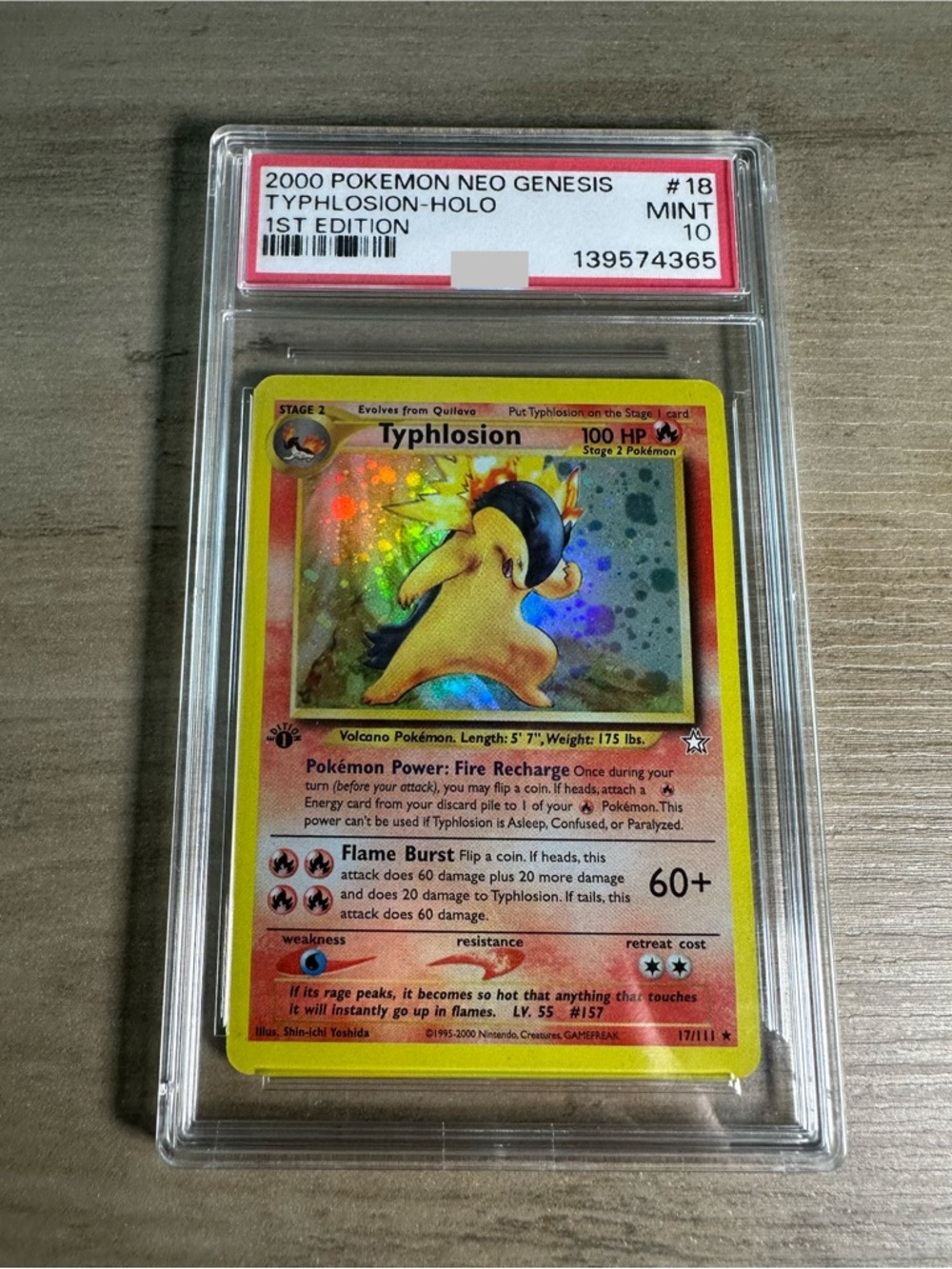 2000 Pokémon Neo Genesis Typhlosion Holo 1st Edition Gem Mint 10 Novelty Card.
